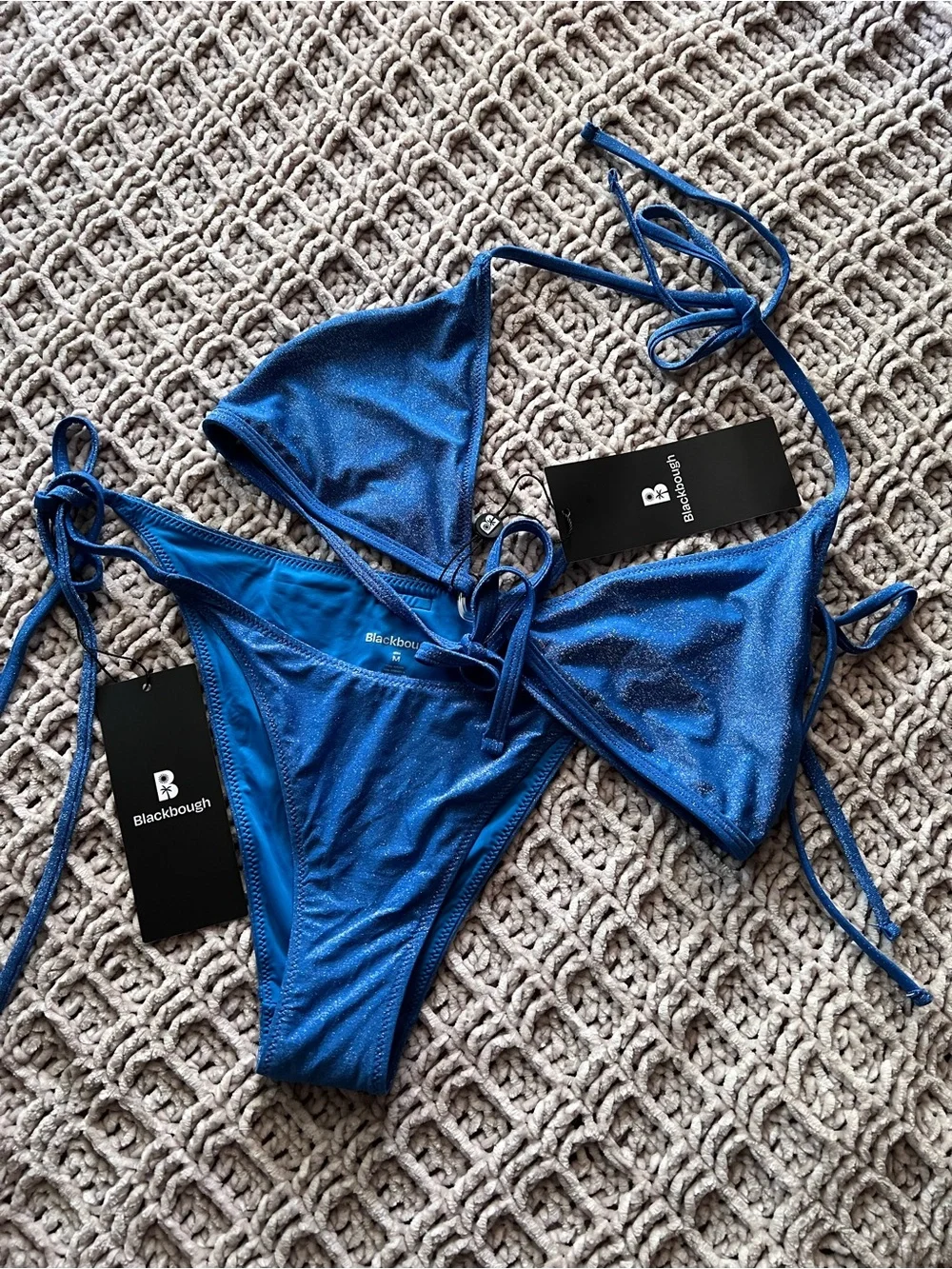 NWT Blackbough Swim Metallic Blue Shimmer Triangle Bikini Set Sz M